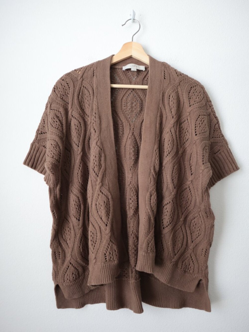 LOFT Crochet Style Open Front Short Sleeve Cardigan | M